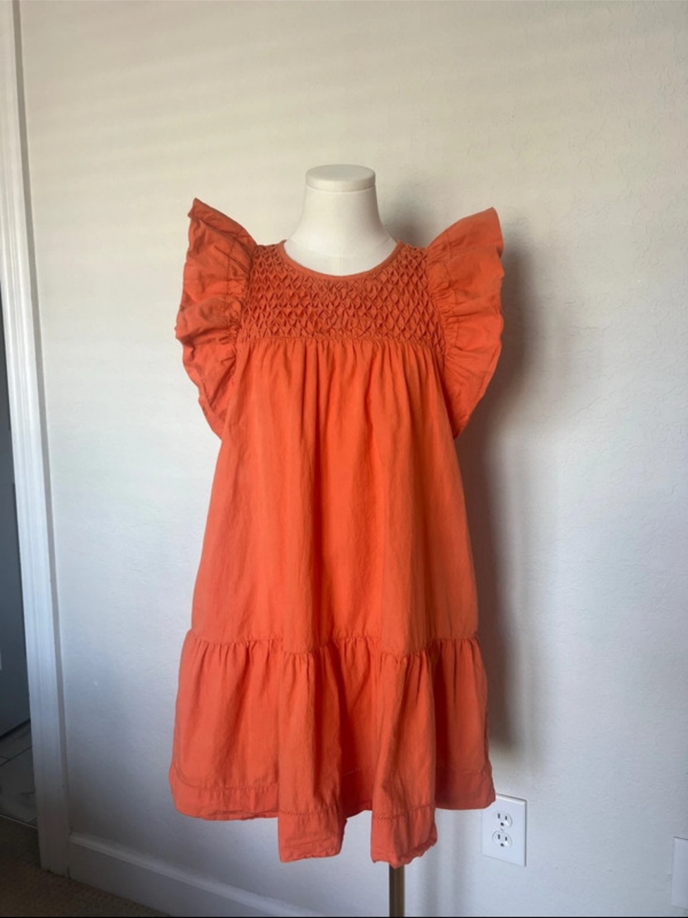 Scarlett Poppies Coral Wishful Dress Size XS Flutter Shoulder Smocked